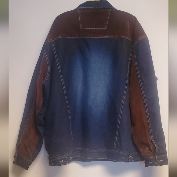 Mens Godbody Denim and Faux Suede Patch Tucker Denim Jacket XXL - Picture 9 of 9